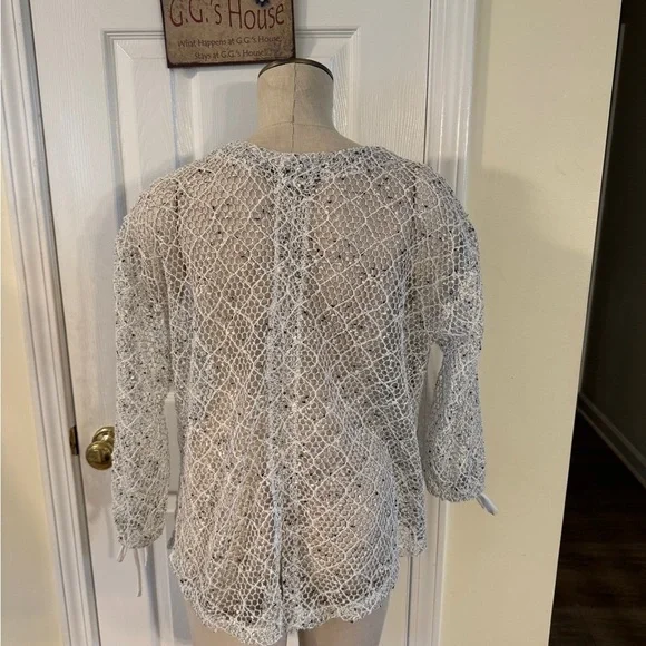 Mirror Image Sheer Crochet Knit Cardigan XL Boho Beach Cover Up - Picture 2 of 7